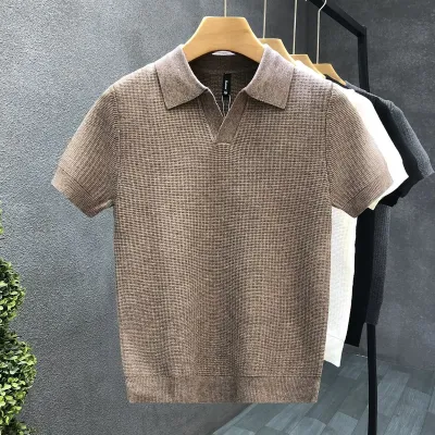 Men'S Fashion Casual Summer Solid Color Lapel Short-Sleeve Slim-Fit Polo Shirt