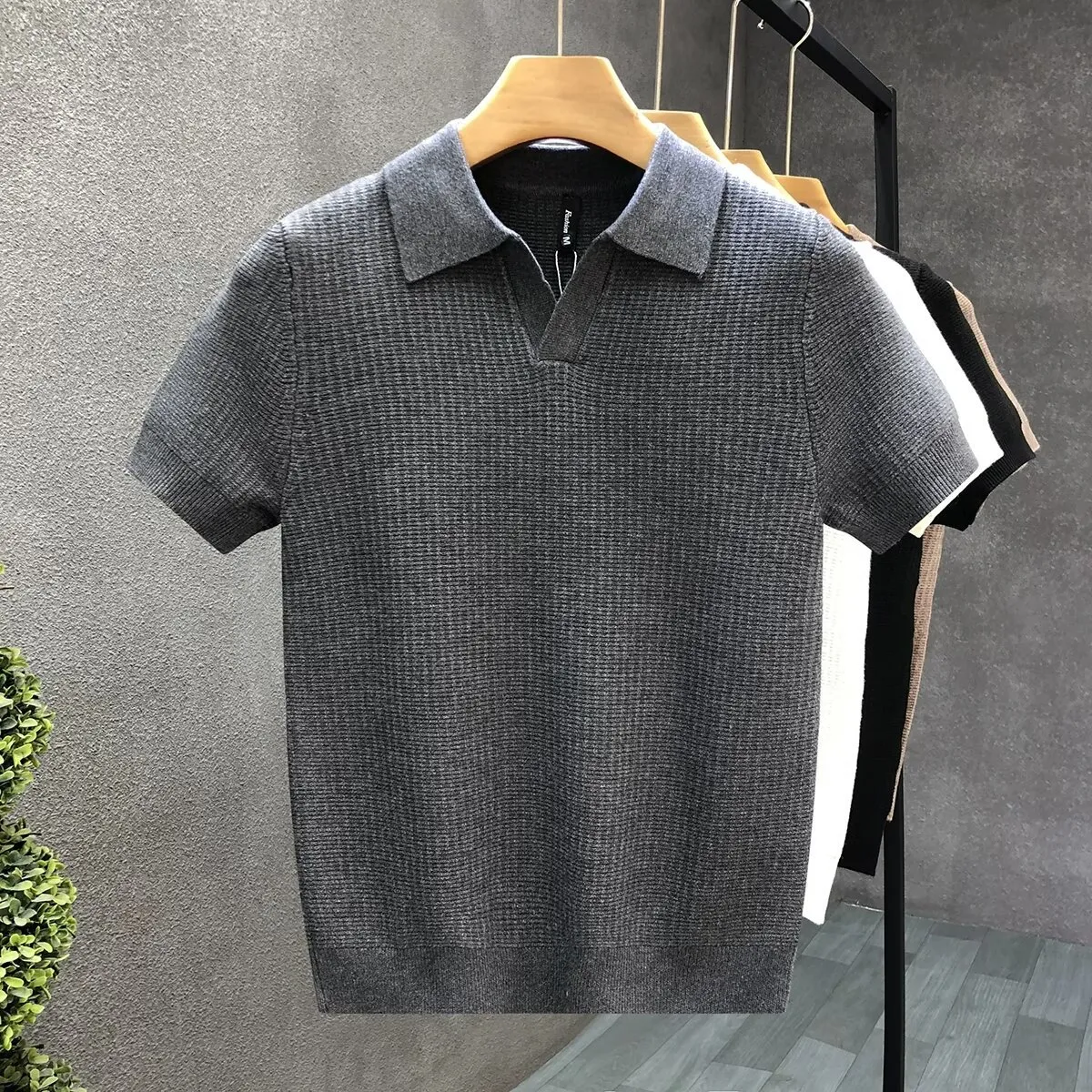 Men'S Fashion Casual Summer Solid Color Lapel Short-Sleeve Slim-Fit Polo Shirt