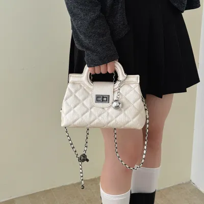 Women Fashion Casual Solid Color Diamond Plaid Chain Buckle Shoulder Bag