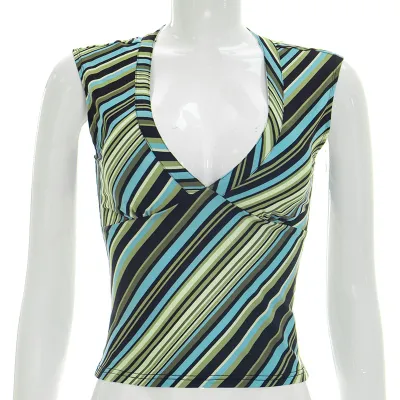 Women Summer Fashion Stripe V-Neck Sleeveless Tanks