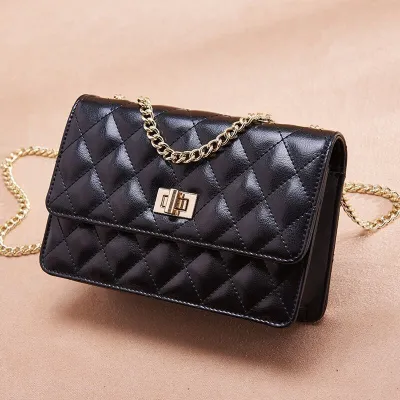 Women Fashion Casual Solid Color Soft Leather Small Square Chain Shoulder Bag