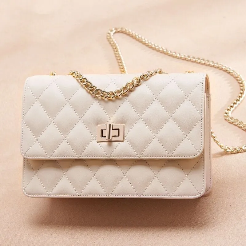 Women Fashion Casual Solid Color Soft Leather Small Square Chain Shoulder Bag