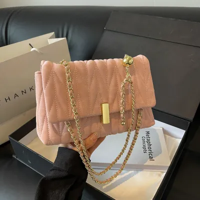 Women Fashion Casual Solid Color Rhomboid Chain Small Square Shoulder Bag