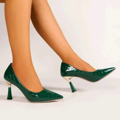 Women Fashion Elegant Solid Color Pointed Toe Patent Leather High Heels Shoes
