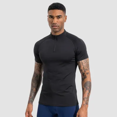 Men Fashion Casual Summer Solid Color Half-Zipper Short-Sleeve Quick-Dry Sports T-Shirt