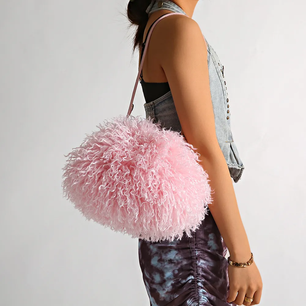 Autumn And Winter Fashion Solid Color Plush Shoulder Bag