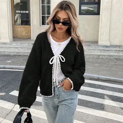 Autumn And Winter Women Fashion Style Lace-Up Knitted Cardigan Sweater