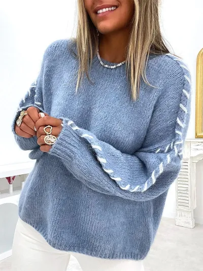 Autumn And Winter Women Casual Crewneck Knitted Sweater