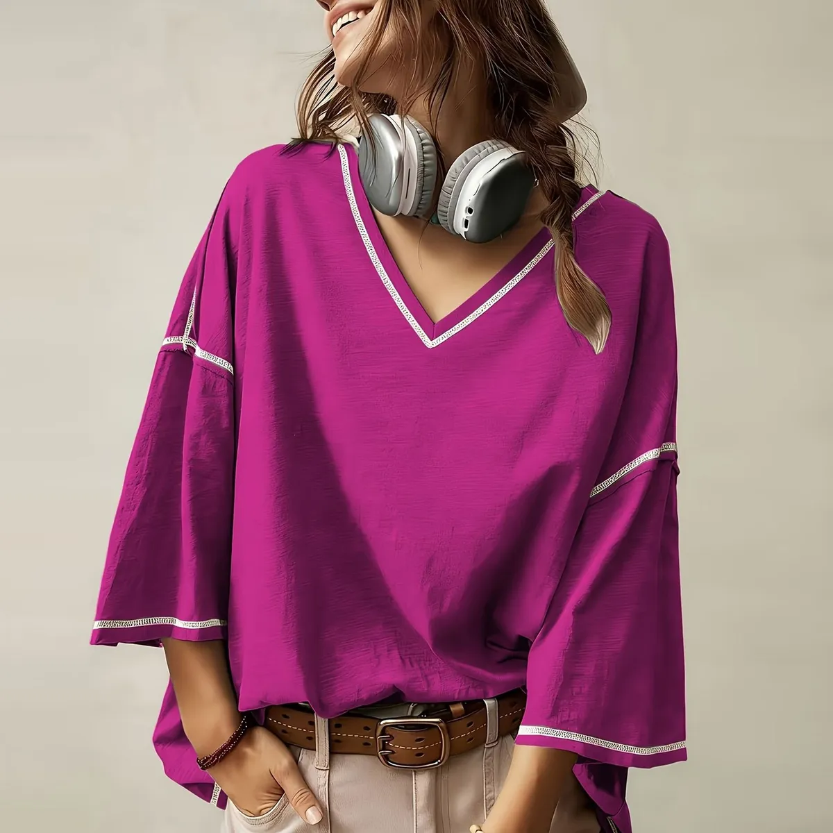 Women Casual V-Neck Loose T-Shirt