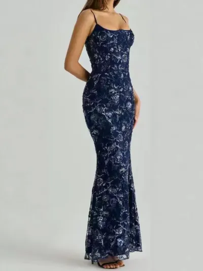 Women'S Fashion Elegant Jacquard Sleeveless Backless Lace-Up Dress