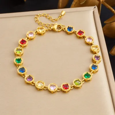 Women Fashion Love Round Oval Five-Pointed Star Zircon Stitching Bracelet