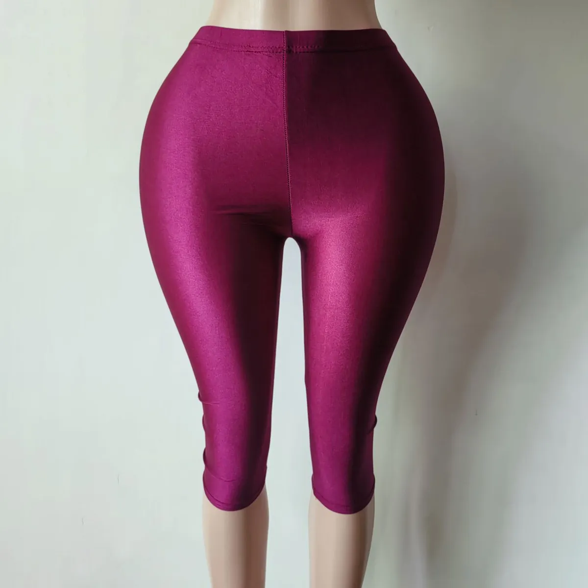 Women Fashion Casual Solid Color Tight Capri Pants