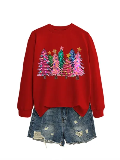 Christmas Women Fashion Casual Autumn And Winter Tree Printed Long-Sleeve Sweatshirt