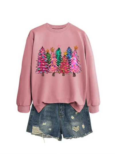 Christmas Women Fashion Casual Autumn And Winter Tree Printed Long-Sleeve Sweatshirt