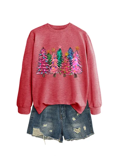 Christmas Women Fashion Casual Autumn And Winter Tree Printed Long-Sleeve Sweatshirt