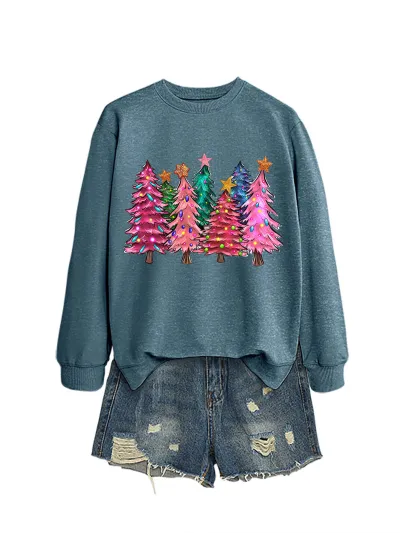 Christmas Women Fashion Casual Autumn And Winter Tree Printed Long-Sleeve Sweatshirt