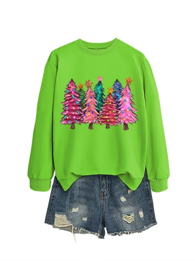 Christmas Women Fashion Casual Autumn And Winter Tree Printed Long-Sleeve Sweatshirt