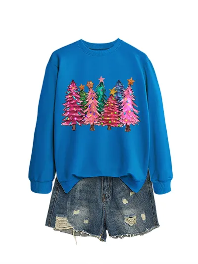 Christmas Women Fashion Casual Autumn And Winter Tree Printed Long-Sleeve Sweatshirt