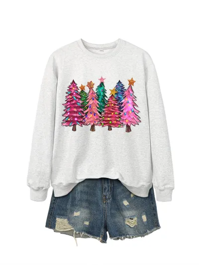 Christmas Women Fashion Casual Autumn And Winter Tree Printed Long-Sleeve Sweatshirt