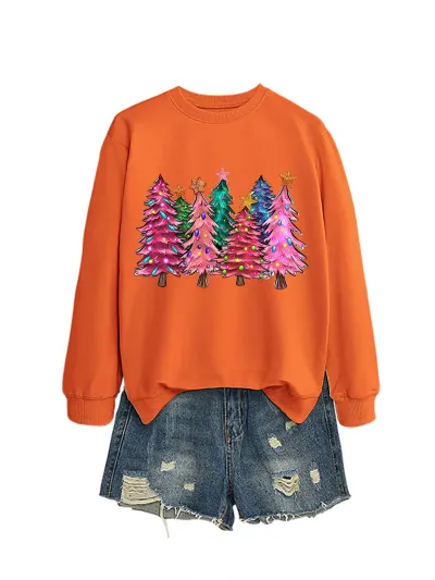 Christmas Women Fashion Casual Autumn And Winter Tree Printed Long-Sleeve Sweatshirt