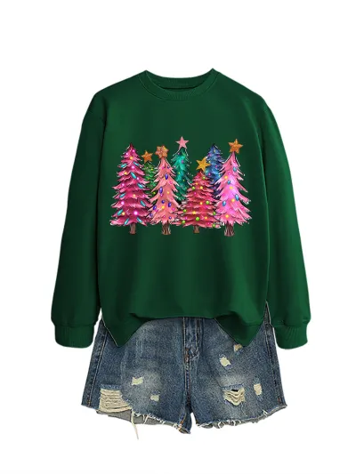 Christmas Women Fashion Casual Autumn And Winter Tree Printed Long-Sleeve Sweatshirt
