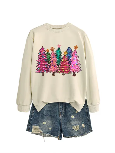 Christmas Women Fashion Casual Autumn And Winter Tree Printed Long-Sleeve Sweatshirt