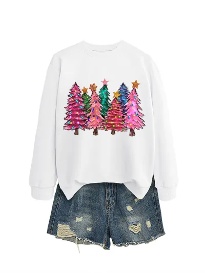 Christmas Women Fashion Casual Autumn And Winter Tree Printed Long-Sleeve Sweatshirt