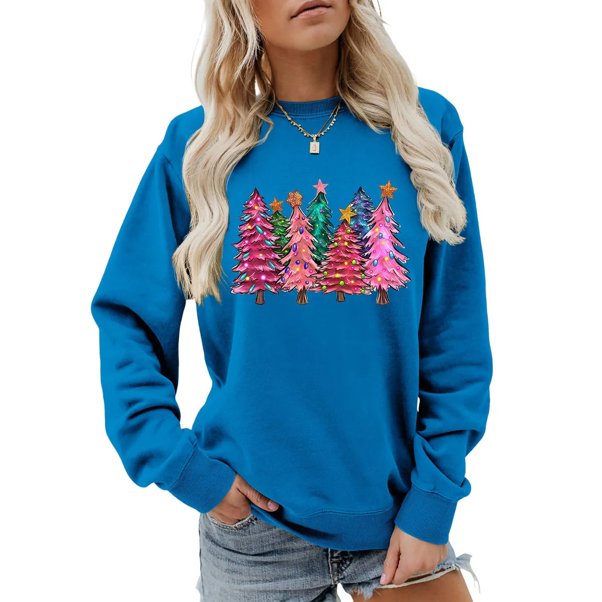 Christmas Women Fashion Casual Autumn And Winter Tree Printed Long-Sleeve Sweatshirt