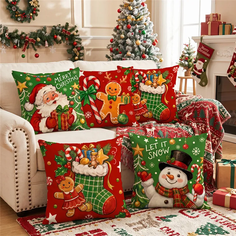 Christmas Cute Cartoon Santa Claus Digital Hd Printed Sofa Decorative Pillow Case