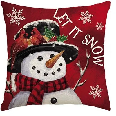 Christmas Red Plaid Elk Snowflake Christmas Tree Printed Home Pillow Cover