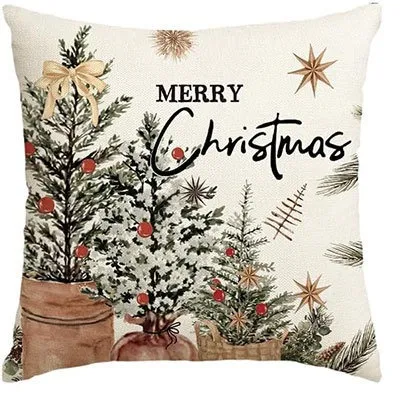 Christmas Red Plaid Elk Snowflake Christmas Tree Printed Home Pillow Cover