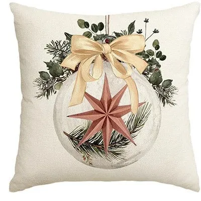 Christmas Red Plaid Elk Snowflake Christmas Tree Printed Home Pillow Cover