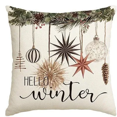 Christmas Red Plaid Elk Snowflake Christmas Tree Printed Home Pillow Cover