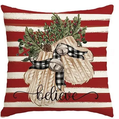 Christmas Red Plaid Elk Snowflake Christmas Tree Printed Home Pillow Cover