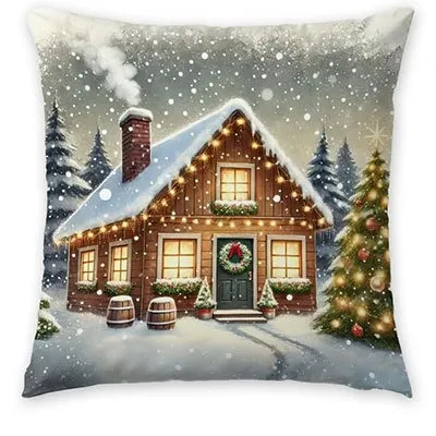 Christmas Red Plaid Elk Snowflake Christmas Tree Printed Home Pillow Cover