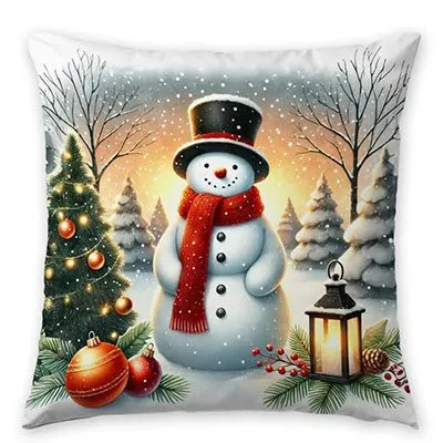 Christmas Red Plaid Elk Snowflake Christmas Tree Printed Home Pillow Cover