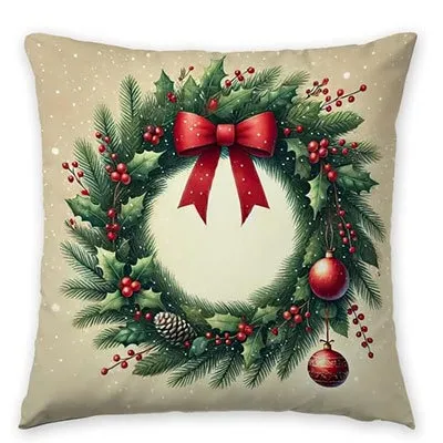 Christmas Red Plaid Elk Snowflake Christmas Tree Printed Home Pillow Cover