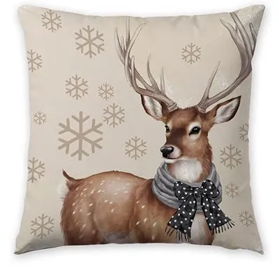 Christmas Red Plaid Elk Snowflake Christmas Tree Printed Home Pillow Cover