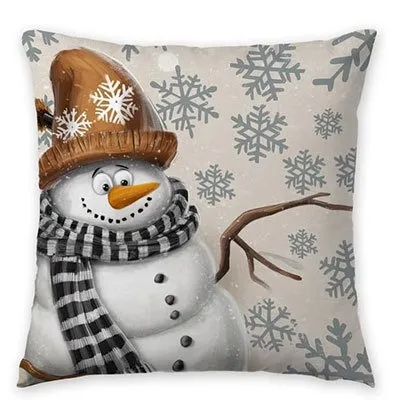 Christmas Red Plaid Elk Snowflake Christmas Tree Printed Home Pillow Cover
