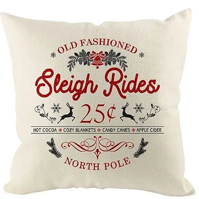 Christmas Red Plaid Elk Snowflake Christmas Tree Printed Home Pillow Cover