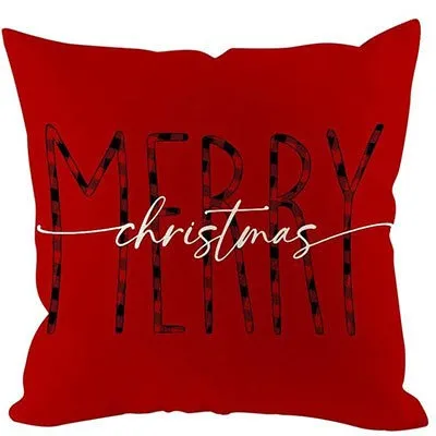 Christmas Red Plaid Elk Snowflake Christmas Tree Printed Home Pillow Cover
