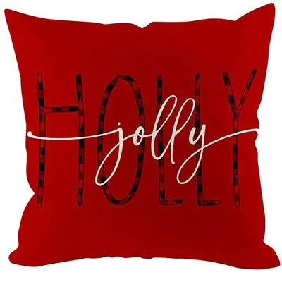Christmas Red Plaid Elk Snowflake Christmas Tree Printed Home Pillow Cover