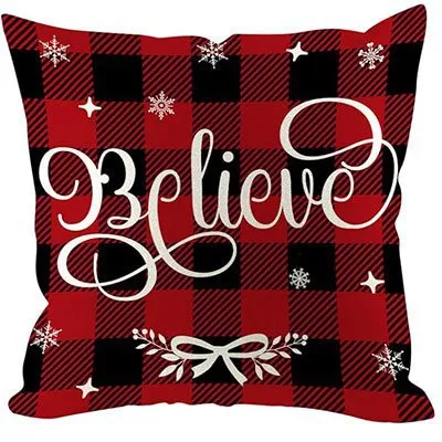 Christmas Red Plaid Elk Snowflake Christmas Tree Printed Home Pillow Cover