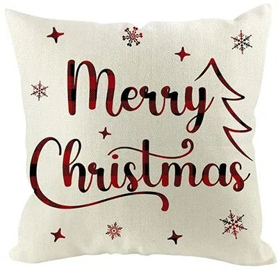 Christmas Red Plaid Elk Snowflake Christmas Tree Printed Home Pillow Cover
