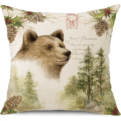 Christmas Linen Linen Elk Rabbit Fox Pattern Print Pillow Case