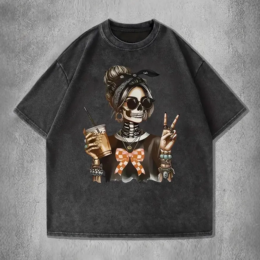 Halloween Fashion Casual Skull Print Loose Short-Sleeve T-Shirt