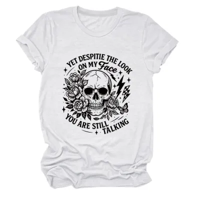 Halloween Women Fashion Casual Skull Print Round Neck Short Sleeve T-Shirt