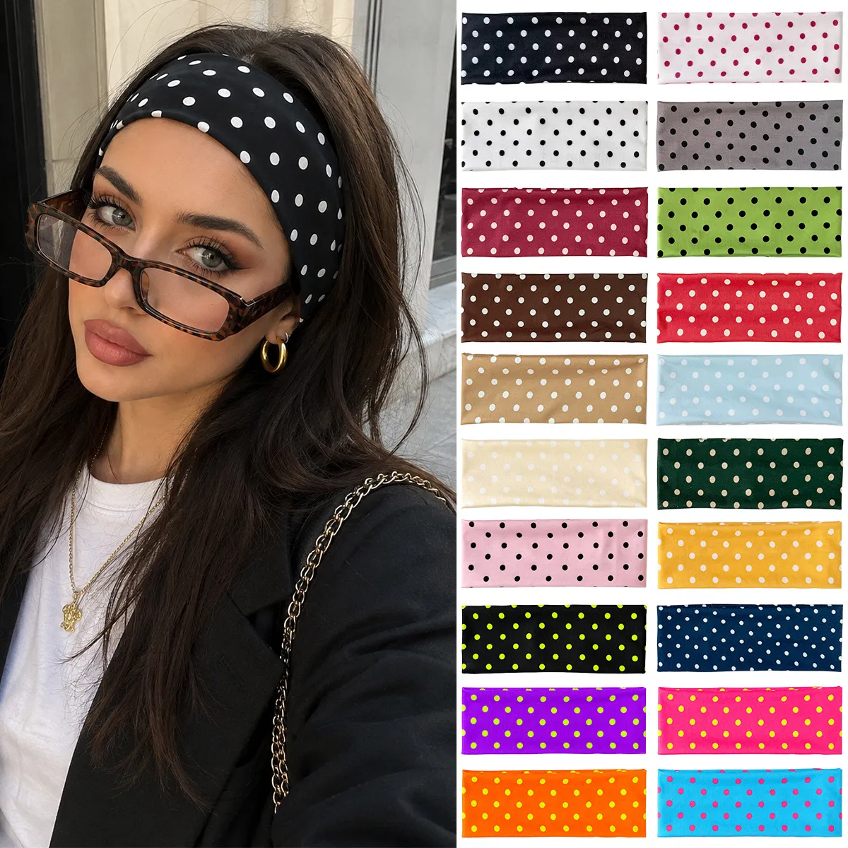 Women Fashion Casual Polka Dot Print Elastic Sweat-Absorbing Yoga Sports Headbands