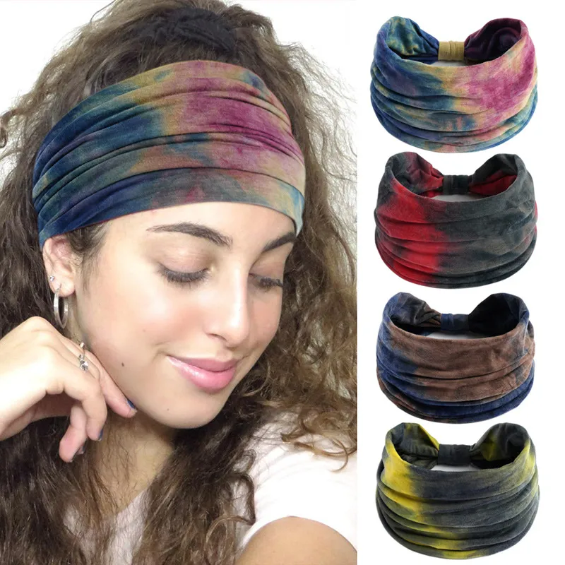 Women Fashion Casual Tie-Dye Wide-Brimmed 18cm Sports Headbands