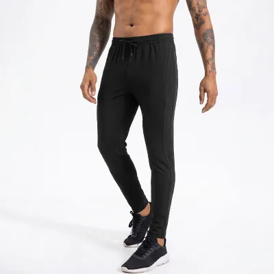 Men'S Fashion Casual Solid Color High Elastic Zipper Breathable Quick-Drying Loose Sports Pants